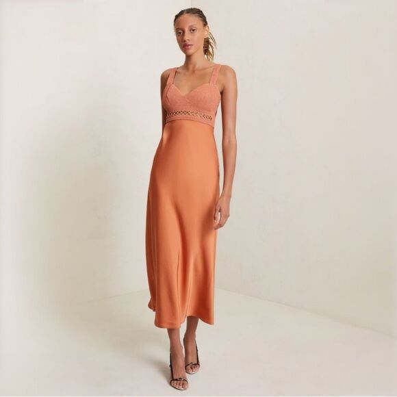 A.L.C. Talia Crochet Satin Midi Dress‎ Size 4 Terracotta Sleeveless $695 - Picture 2 of 13